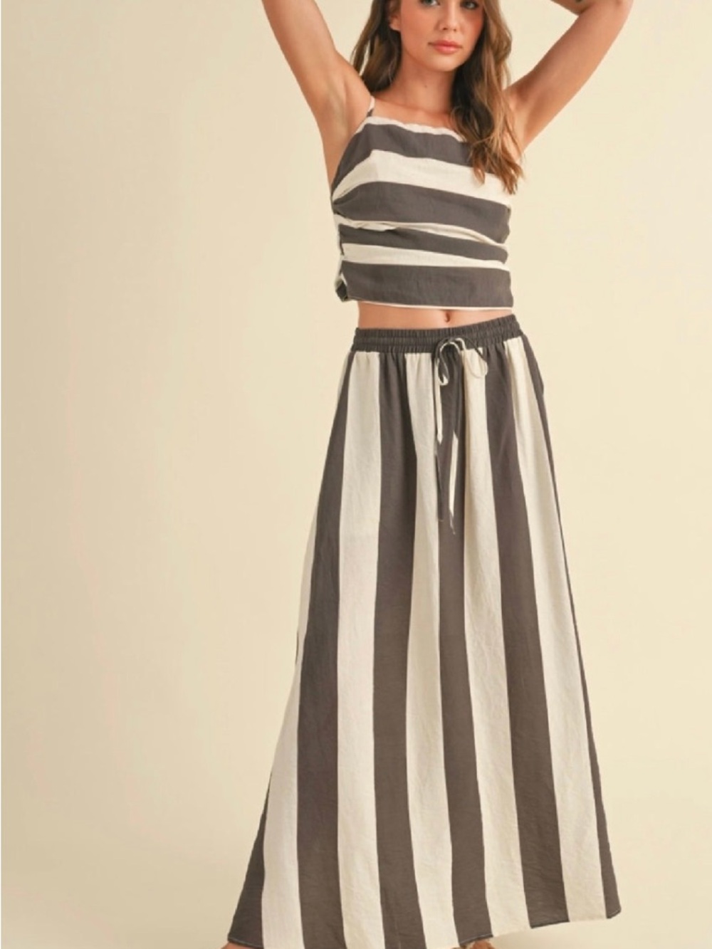 Brown and White Striped Set- Skirt and Top